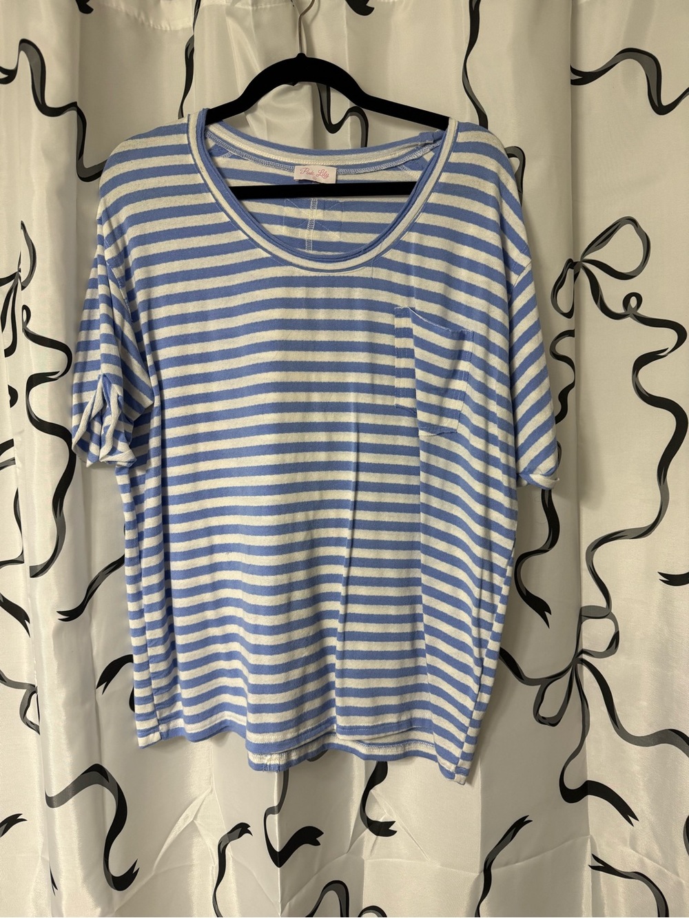Pink Lily Blue & White Striped Crew Neck Tee, large